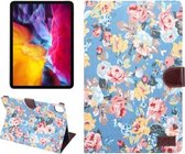 Voor iPad Air 2020 10.9 Bloem Doek Textuur PC Horizontale Flip Lederen Beschermhoes met Houder & Kaartsleuven & Portemonnee & Fotolijst & Slaap / Wekfunctie (Blauw)