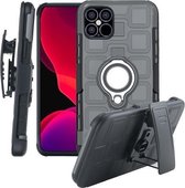 Voor iPhone 12/12 Pro 3 in 1 Cube PC + TPU beschermhoes met 360 graden draaien zilveren ringhouder (grijs)