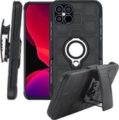 Voor iPhone 12 mini 3 in 1 kubus PC + TPU beschermhoes met 360 graden draaien zilveren ringhouder (zwart)