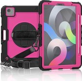 Schokbestendige kleurrijke siliconen + pc-beschermhoes met houder & schouderriem & handriem & penhouder voor iPad Air (2020) 10.9 (zwart roze rood)