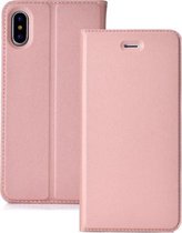 Ultradunne geperste magnetische kaart TPU + PU lederen hoes voor iPhone X / XS, met kaartsleuf en houder (roségoud)