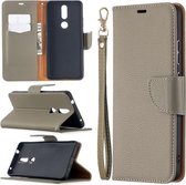 Voor Nokia 2.4 Litchi Texture Pure Color Horizontale Flip Leather Case met houder & kaartsleuven & portemonnee & lanyard (grijs)