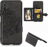 Voor Huawei Honor 20 Mandala Reliëf Magnetische Doek PU + TPU + PC Case met Houder & Kaartsleuven & Portemonnee & Fotolijst & Riem (Zwart)