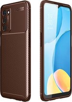 Voor OPPO A55 5G koolstofvezel textuur schokbestendig TPU-hoesje (bruin)