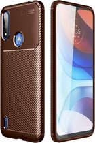 Voor Motorola Moto E7 Power Carbon Fiber Texture Shockproof TPU Case (Bruin)