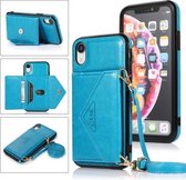 Multifunctionele crossbody-kaarttas TPU + PU-achterklep met houder & kaartsleuf en portemonnee voor iPhone XR (blauw)