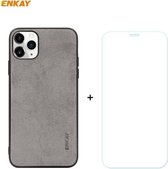 Voor iPhone 11 Pro Max ENKAY ENK-PC0302 2 in 1 Business Series Stof Textuur PU Leer + TPU Soft Slim Case Cover ＆ 0.26mm 9H 2.5D Gehard Glas Film (Grijs)
