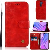 Voor xiaomi redmi 9 koperen gesp retro gek paard textuur horizontaal flip lederen tas met houder & kaartsleuven & portemonnee (rood)