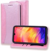 Voor Xiaomi Redmi Note 7 / Note 7 Pro Zakelijke stiksels Horizontale flip lederen tas met dubbel vouwen & beugel & kaartsleuven & fotolijst & portemonnee (roségoud)