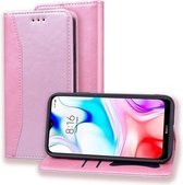 Voor Xiaomi Redmi 8A Zakelijke stiksels Horizontale flip lederen tas met dubbele vouw & beugel & kaartsleuven & fotolijst & portemonnee (rose goud)