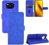 Voor Geschikt voor Xiaomi Poco X3 NFC Effen kleur Huidgevoel Magnetische gesp Horizontale flip kalftextuur PU lederen tas met houder & kaartsleuven & portemonnee (blauw)