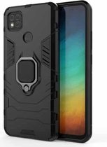 Voor Geschikt voor Xiaomi Redmi 9C PC + TPU Anti-val beschermhoes met magnetische ringhouder (zwart)