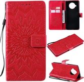 Voor Xiaomi Mi 10T Lite 5G Sun Embossing Pattern Horizontale Flip Leather Case met Card Slot & Holder & Wallet & Lanyard (Red)