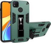 Voor Xiaomi Redmi 9C 2 in 1 PC + TPU schokbestendige beschermhoes met onzichtbare houder (donkergroen)