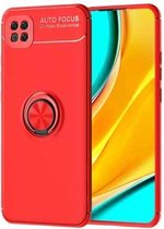 Voor Xiaomi Poco C3 metalen ringhouder 360 graden roterende TPU-hoes (rood + rood)