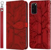 Voor Samsung Galaxy S20 Life of Tree Embossing Pattern Horizontale Flip lederen tas met houder & kaartsleuf & portemonnee & fotolijst & lanyard (rood)
