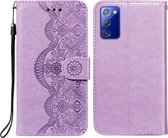 Voor Samsung Galaxy Note20 Flower Vine Embossing Pattern Horizontale Flip Leather Case met Card Slot & Holder & Wallet & Lanyard (Purple)