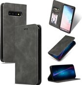 Retro Skin Feel Business Magnetische Horizontale Leren Flip Case voor Samsung Galaxy S10 Plus (Donkergrijs)