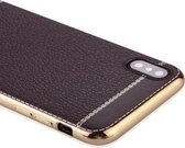 Voor iPhone X / XS 3D Litchi Texture Galvaniseren Zachte TPU beschermhoes (koffie)