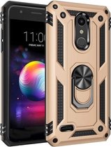 Voor LG K30 schokbestendige TPU + pc-beschermhoes met 360 graden roterende houder (goud)