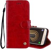 Voor Galaxy J3 (2017) / J330 (EU-versie) Zakelijke stijl olie-wastextuur Horizontale flip lederen tas met houder & kaartsleuven en portemonnee (rood)