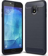 Schokbestendige TPU-hoes van koolstofvezel met geborstelde textuur voor Galaxy J4 2018 (EU-versie) (marineblauw)