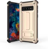 Ultradunne, schokbestendige beschermhoes voor pc + TPU-pantser voor Galaxy S10 +, met houder (goud)