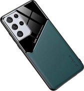 Voor Samsung Galaxy S21 Ultra 5G All-inclusive leer + beschermhoes van organisch glas met metalen ijzeren plaat (donkergroen)