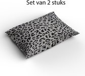 2 x kussenhoes 40 x 40 cm - grijs met zwart luipaard design - hoes voor sierkussen - set van 2 stuks  - 100% katoen