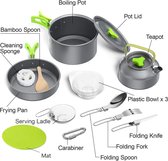 Kookset | Campingservies Set | 14-delig | 3 Persoons | Anti-aanbak | Kookgerei | Vakantie | Campingaccessoires