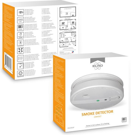 ELRO 230V Rookmelder FS1110P - Aan te sluiten op het lichtnet - met 10 jaar back-up batterij - Voldoet aan Bouwbesluit
