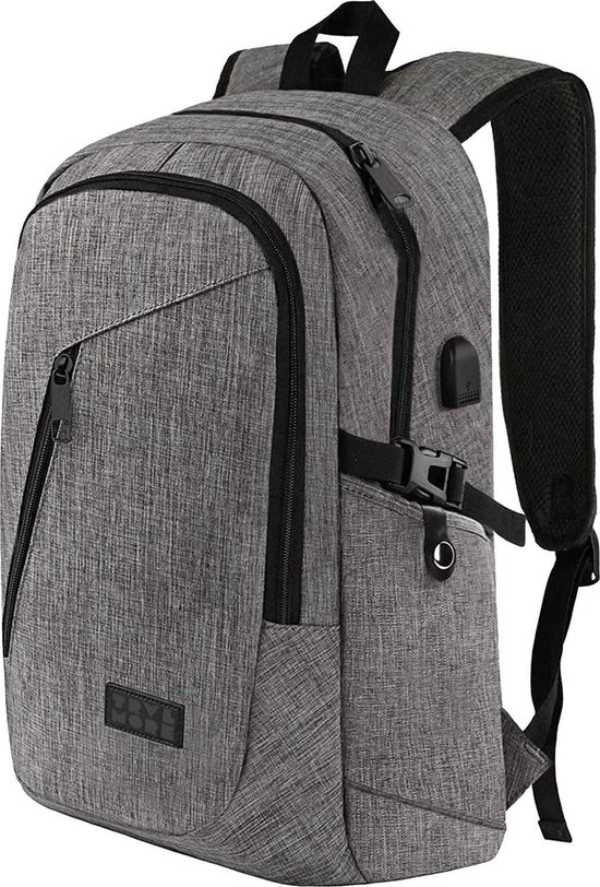 TravelMore Slim Fit Backpack - Sac à dos pour ordinateur portable 15,6 pouces - Femme / Homme - 25 L - Hydrofuge - Grijs