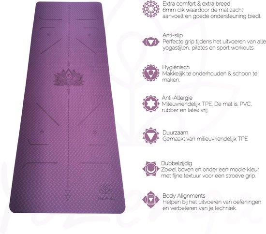 YoZenga Premium yoga mat - sportmat - Fitnessmat - extra breed - extra dik - TPE - Lotus Purple/blue - Inclusief Draagriem van YoZenga — afbeelding 4