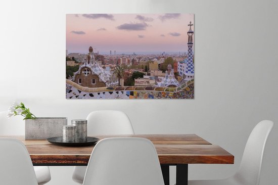 Canvas Schilderij Het Park Güell tijdens de schemering in Spanje - 60x40 cm - Wanddecoratie