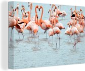 OneMillionCanvasses - Canvas - Water - Blauw - Roze - Flamingo - 150x100 - Schilderijen op canvas - Muurdecoratie