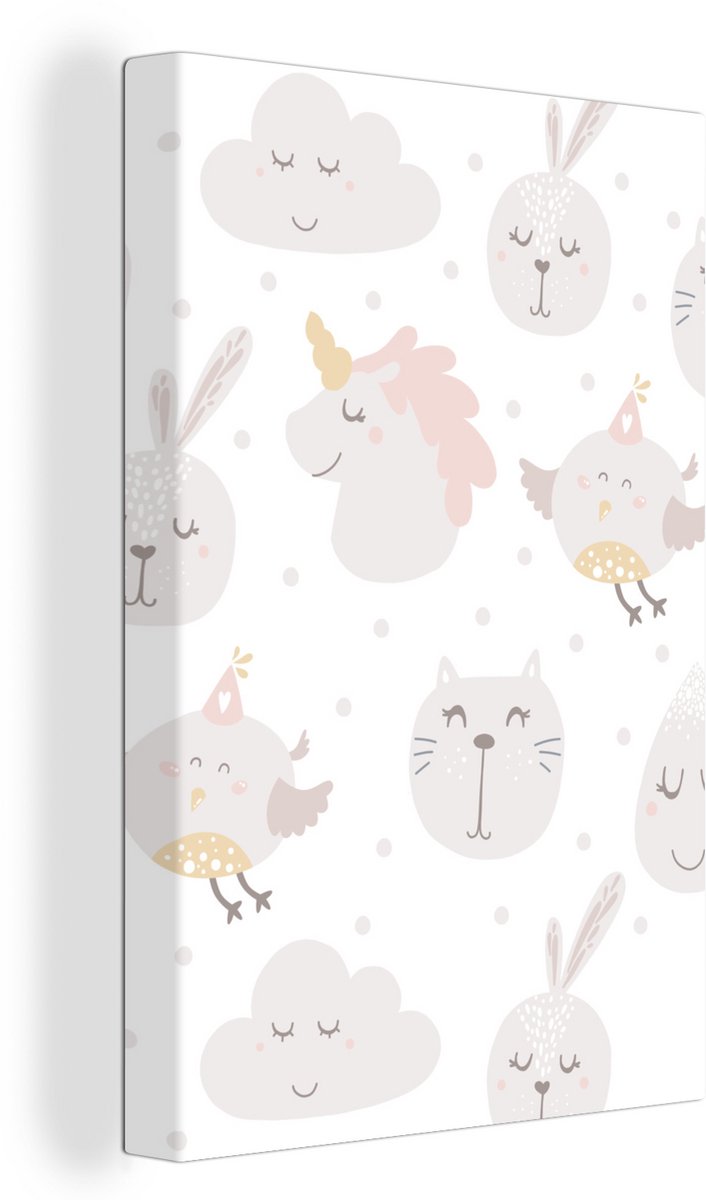 Canvas Schilderij Dieren - Pastel - Design - Kinderen - Jongens - Meisjes - Baby - 40x60 cm - Wanddecoratie