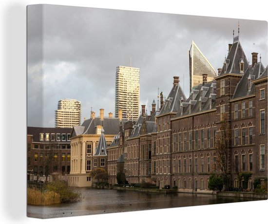 Canvas Schilderij Den Haag - Binnenhof - Wolken - 90x60 cm - Wanddecoratie
