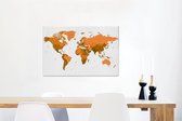 Canvas Wereldkaart - 60x40 - Wanddecoratie Wereldkaart - Oranje - Simpel