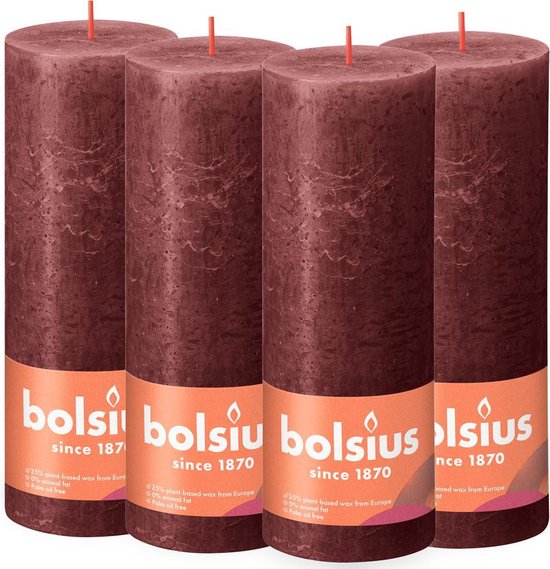 Bougie Rustique Bolsius - Rouge - 19cm - 4 pièces