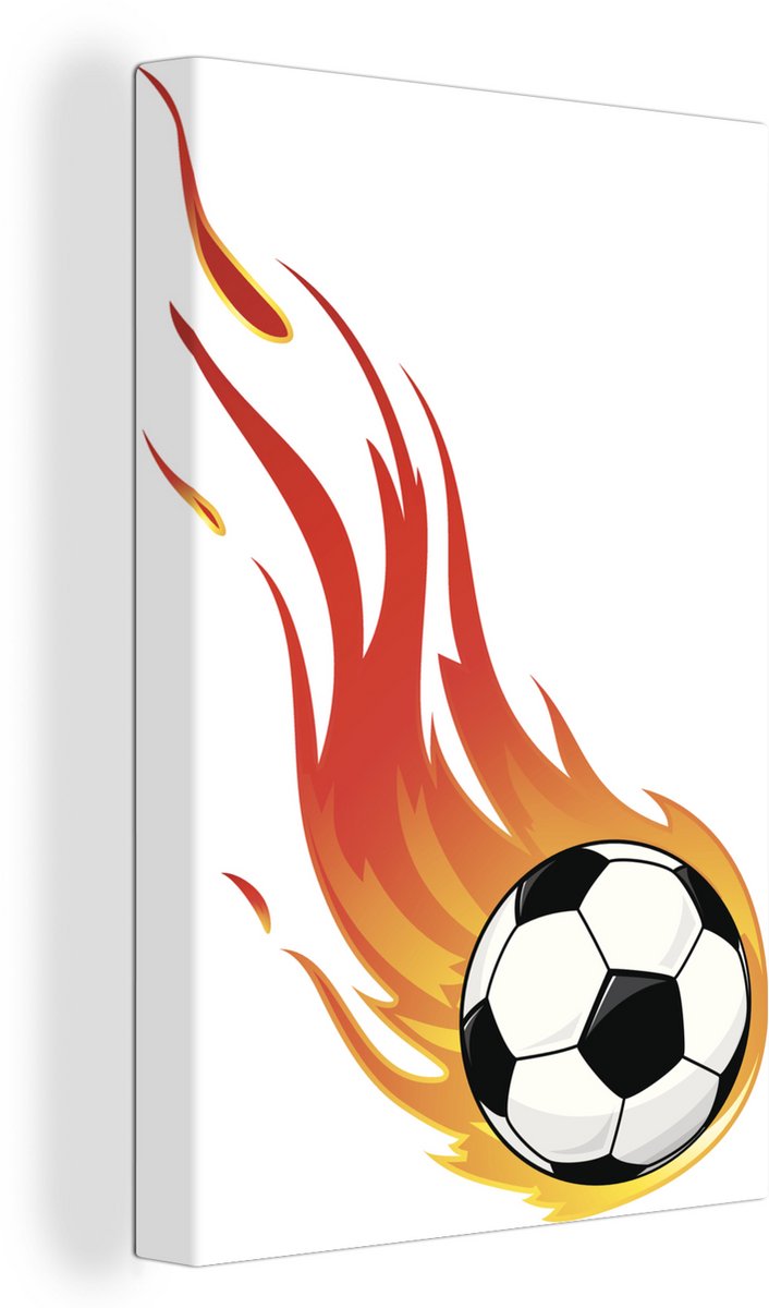 Canvas Schilderij Een illustratie van een vlammende voetbal - 40x60 cm - Wanddecoratie