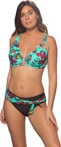 Stevige bikini set met blomen-print  | push-up, uitneembare vulling - 3XL, groen