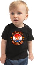 Zwart fan t-shirt voor baby / peuters - Holland kampioen met leeuw - Nederland supporter - EK/ WK shirt / outfit 86 (9-18 maanden)