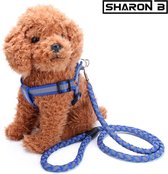 Reflecterend hondentuigje | Met sterke riem | Blauw | Maat M | Voor middelgrote honden | Geheel compleet | No pull harnas | Houdt hond en baasje kalm en veilig | Ook in het donker