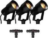 (Complete set) - 3 x LED Prikspot Barcelos IP65 - 10 watt - 230v - Kantelbaar - Warmwit licht - & - 2 x Kabelverbinder T waterdicht | Tuinverlichting | Buiten spots | Buiten verlichting | LED