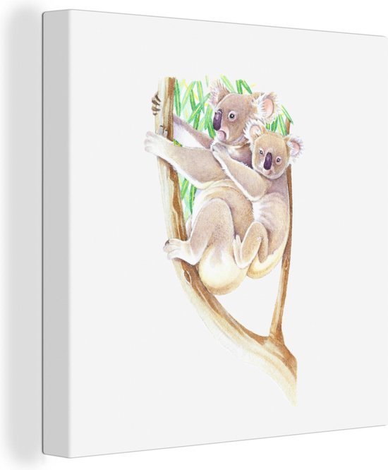 Canvas Schilderij Koala - Tak - Waterverf - 90x90 cm - Wanddecoratie
