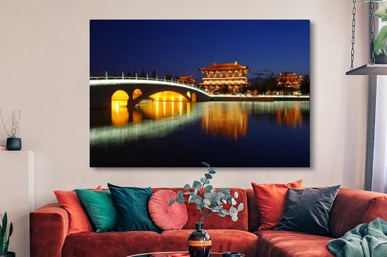 Peinture sur toile 150x100 cm - Décoration murale Datang Xian la nuit - Décoration murale salon - Décoration chambre - Accessoires chambre - Peintures