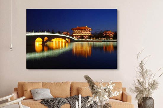 Peinture sur toile 150x100 cm - Décoration murale Datang Xian la nuit - Décoration murale salon - Décoration chambre - Accessoires chambre - Peintures