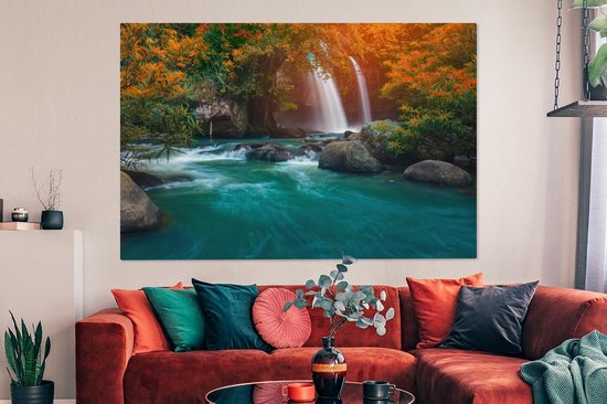 Tableau sur toile Chutes d'eau d'eau en automne dans le parc national de Na Haew en Thaïlande - 150x100 cm - Décoration murale