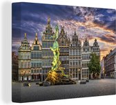 Canvas Schilderij Antwerpen in de schemering - 120x90 cm - Wanddecoratie