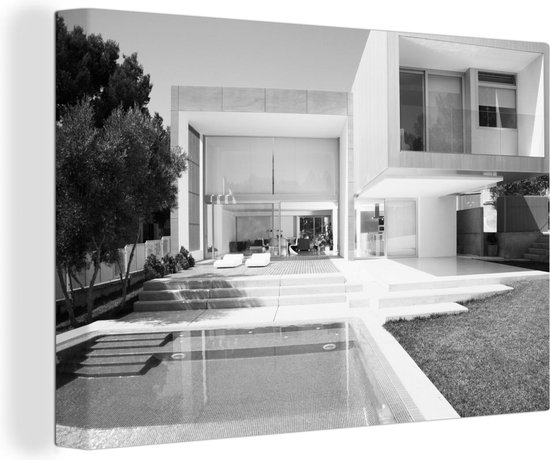 breken Depressie stok Canvas Schilderijen - Strakke villa met zwembad - zwart-wit - 150x100 cm -  Wanddecoratie | bol.com